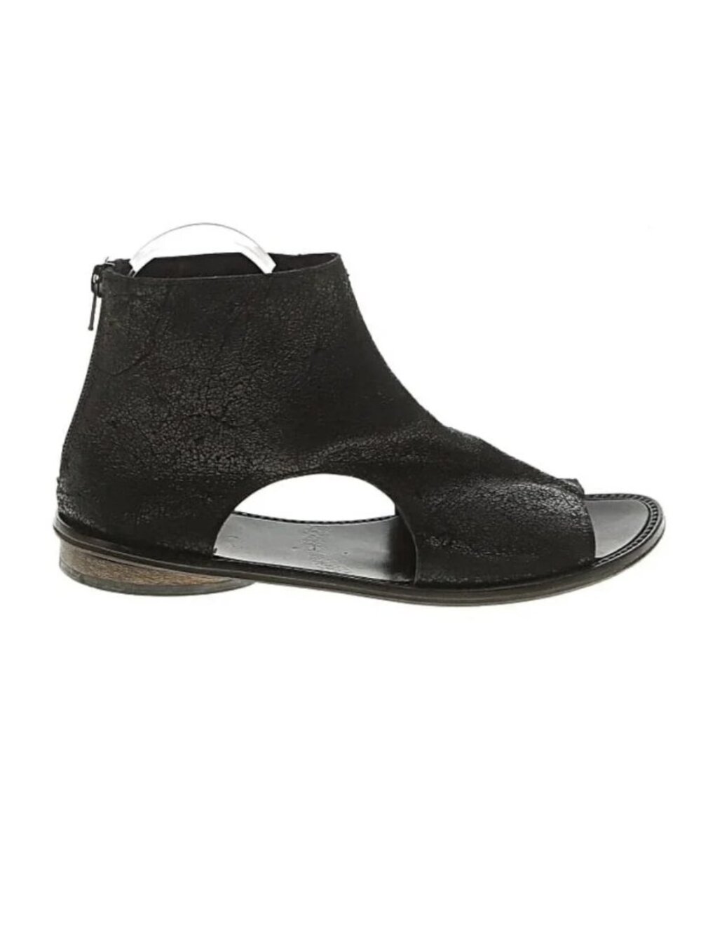 Walk by Anat Dahari Black Leather Handmade Open Toe Closed Heel Sandals Flats